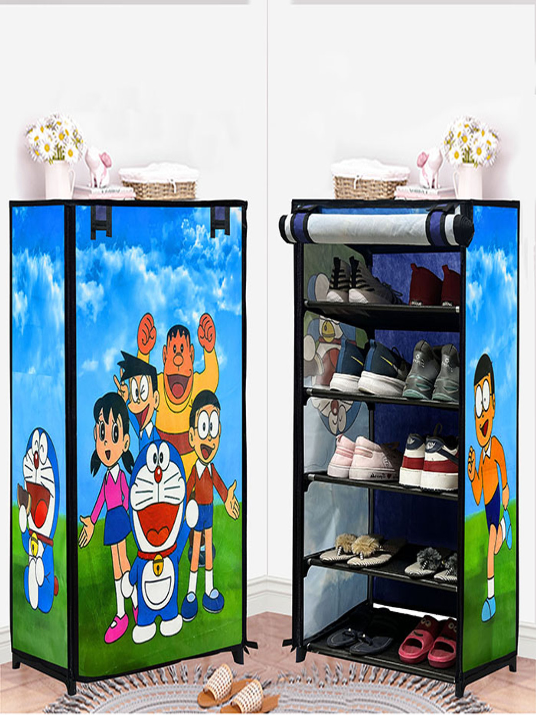 Rmerchants Blue Doraemon 5-Layer Shoe Rack With Cover