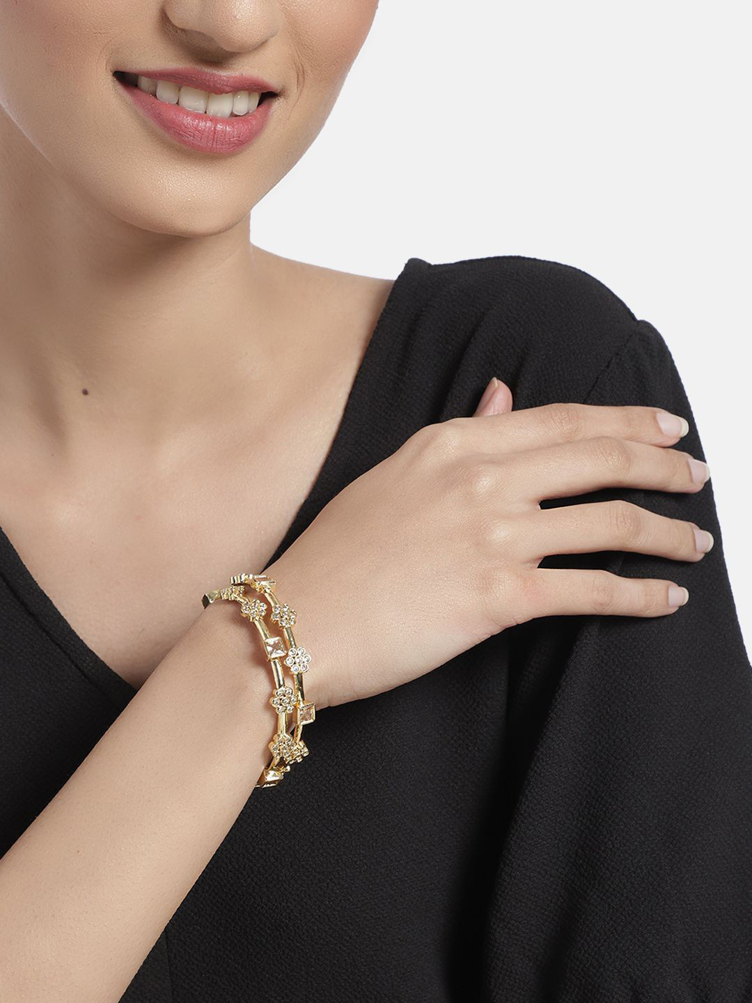 Anouk Set Of 2 Gold Plated African Diamond Studded  Bangles