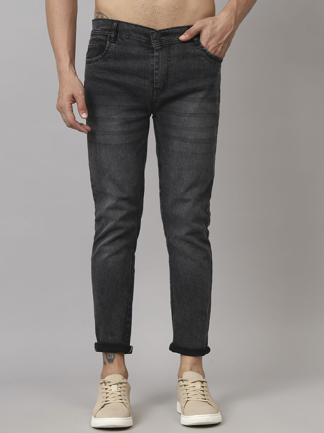 COMFITS Men Whiskers and Chevrons Effects Classic Skinny Fit Heavy Fade Jeans