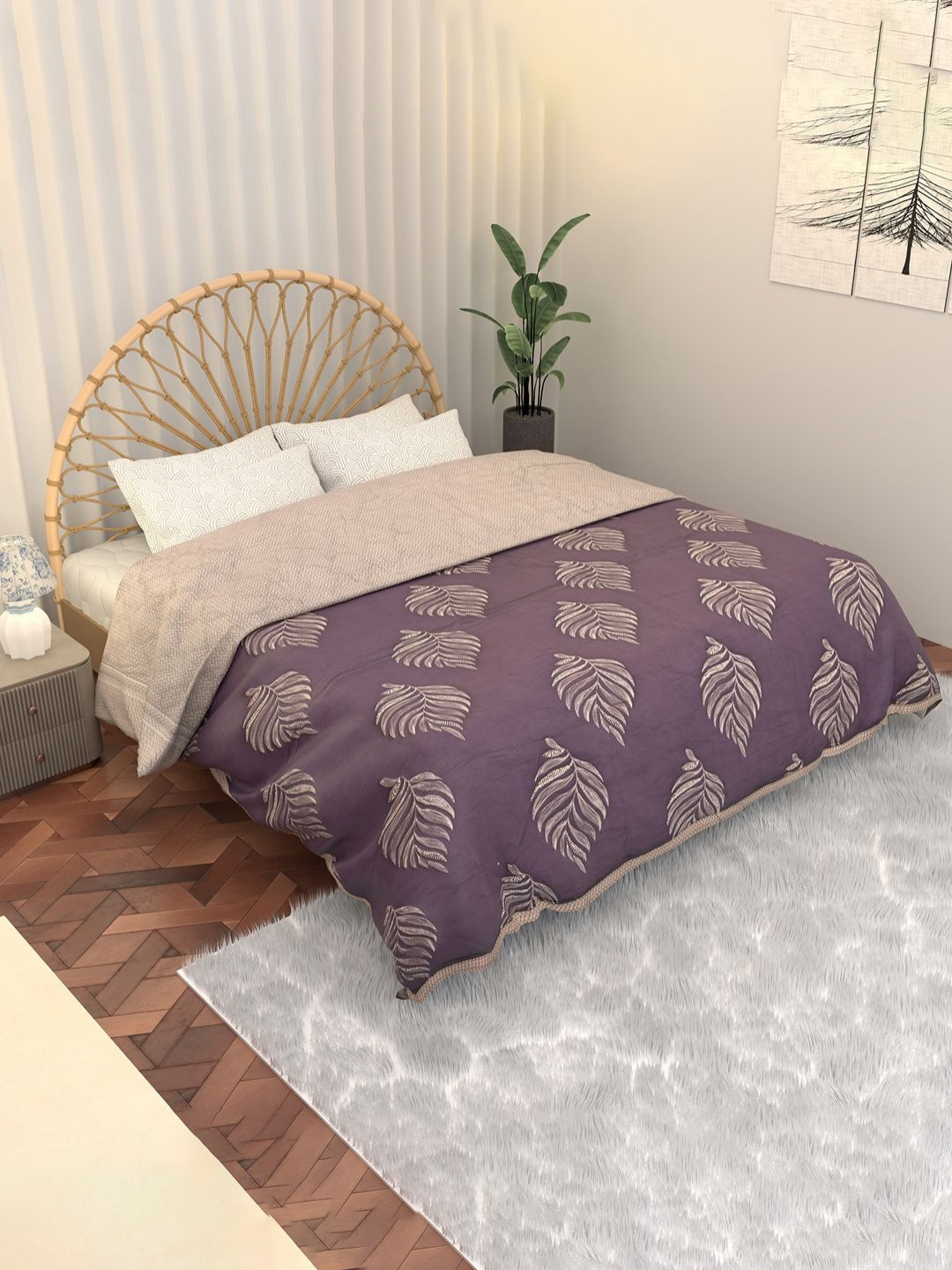 Aura Purple Floral Printed Microfiber AC Room 210 GSM Reversible Double Bed Comforter