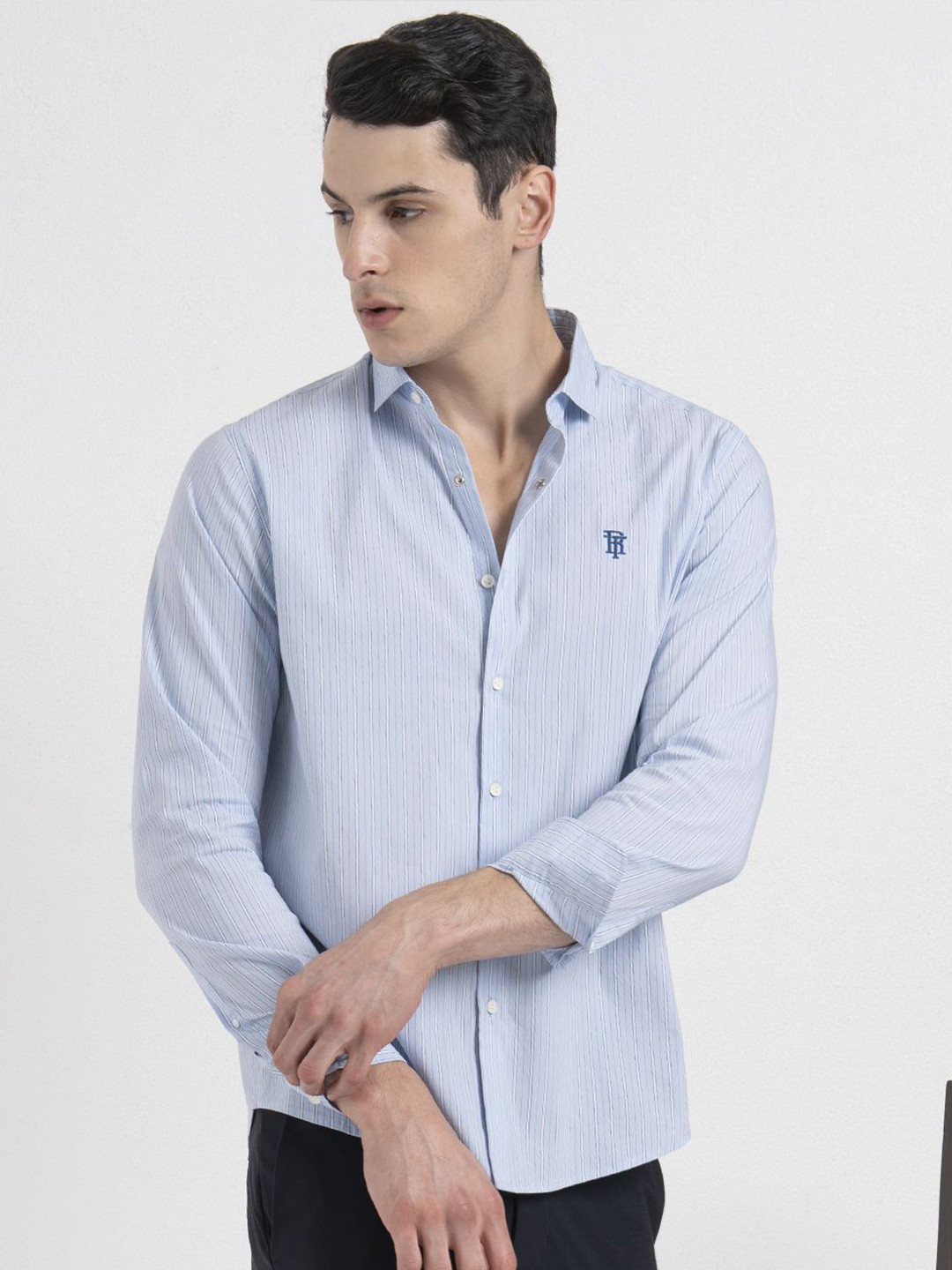 Red Tape Men Stretched Stripe Loose Fit Spread Collar Shirt