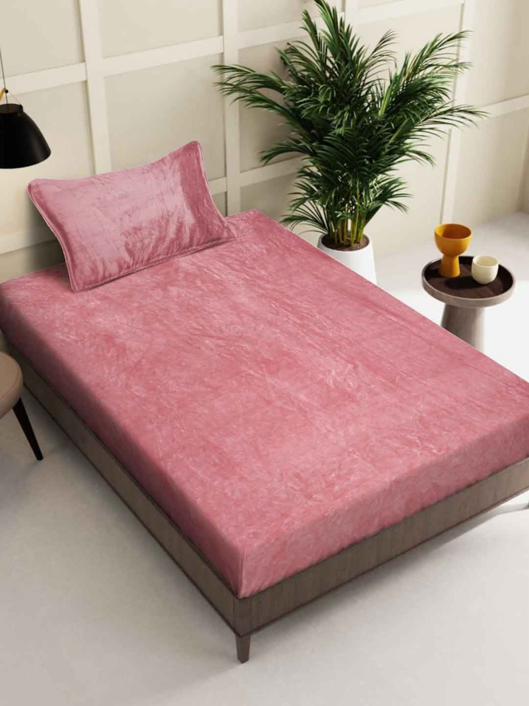 Myntra Elegant Homes Rust Cotton 300 TC Single Fine Bedsheet with a Pillow Cover-89 x 59 inches