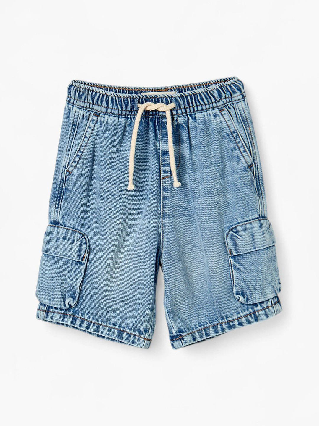 Juniors by Babyshop Boys Cotton Mid-Rise Denim Cargo Styles Regular Fit Shorts