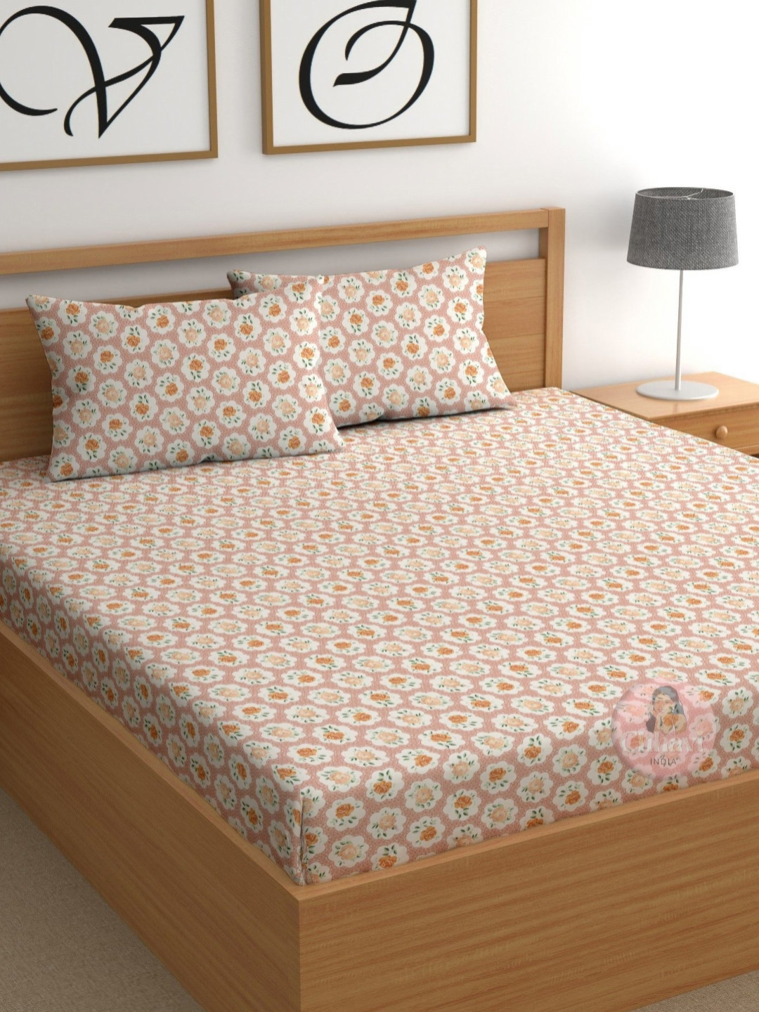 CHHAVI INDIA Pink Floral Microfiber Wrinkle Free 210 TC Queen Fine Bedsheet with 2 Pillow Covers-250 x 225 cm