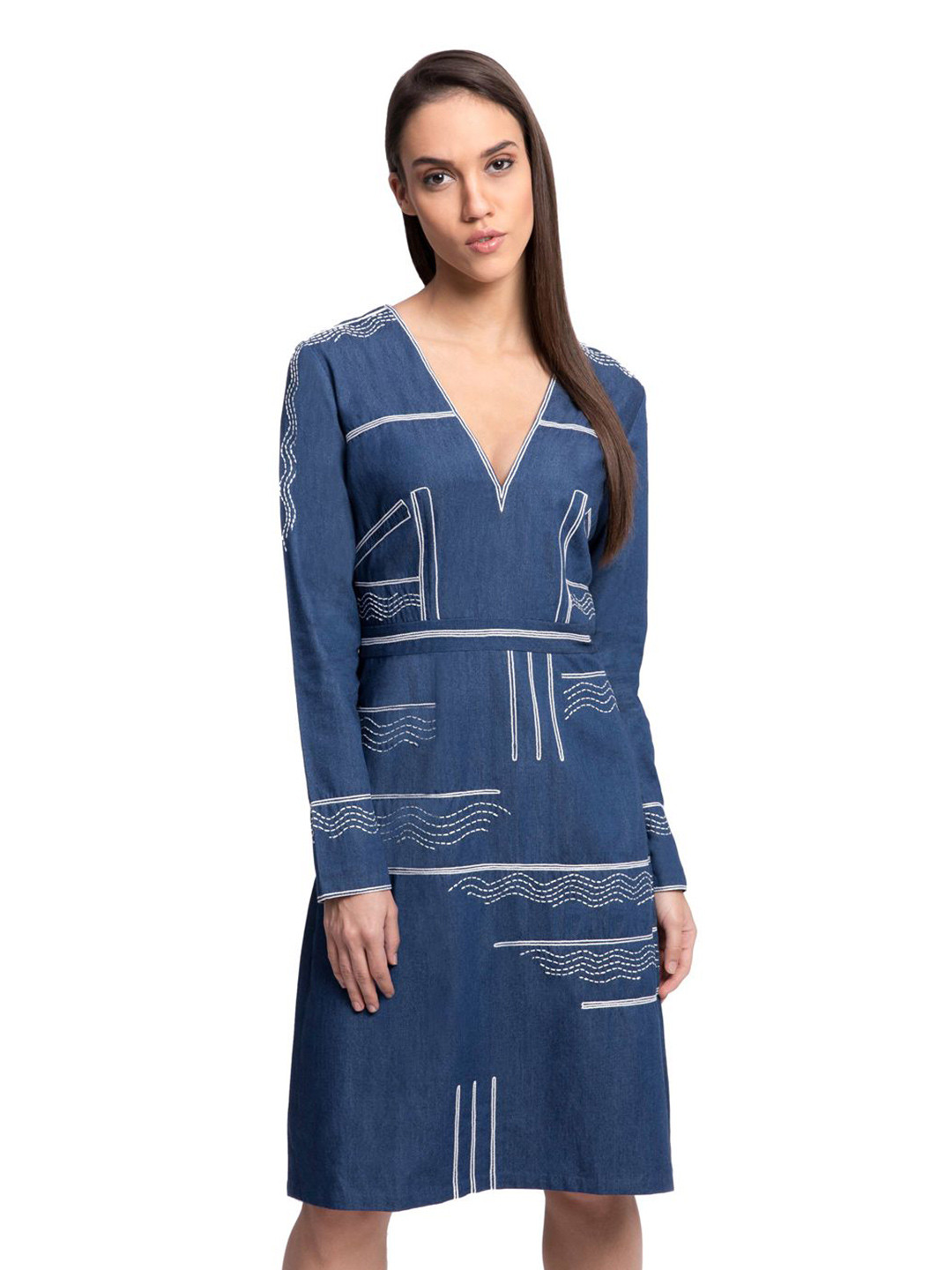 The Sancy Abstract Print Denim A-Line Dress