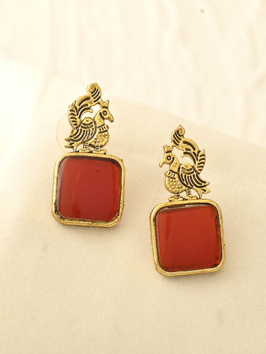 STYYO Silver-Plated Artificial Stones Peacock Shaped Drop Earrings