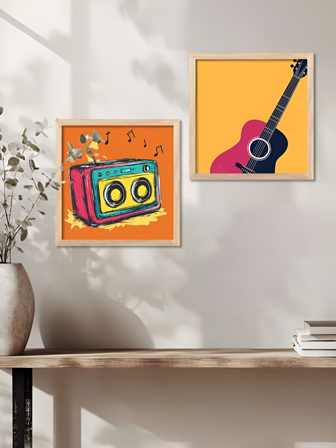 Kotart Brown & Orange 2 Pieces Music Theme Printed Wooden Wall Paintings