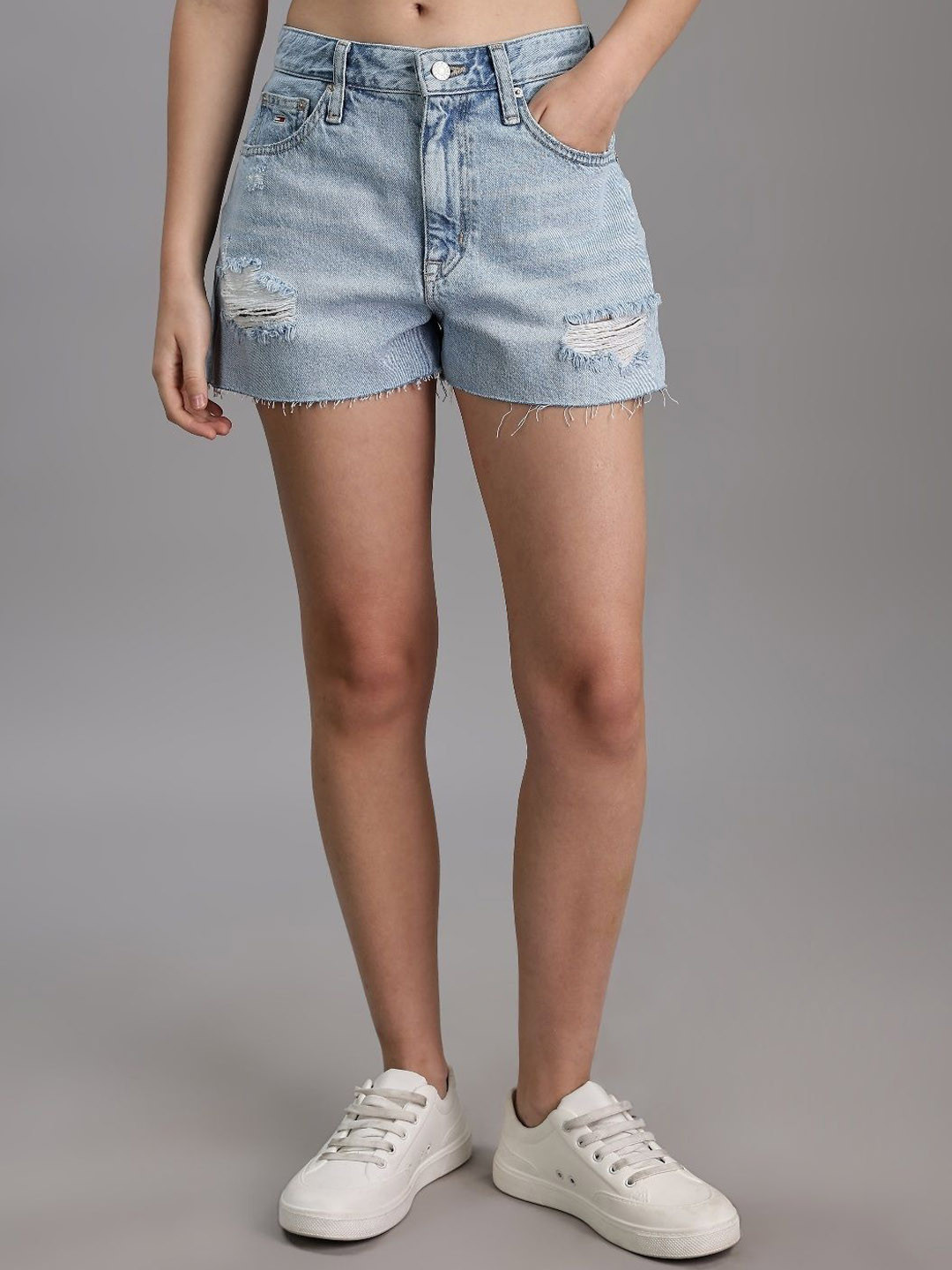 Tommy Hilfiger Europe Women Slim Fit Distressed Low-Rise Denim Shorts