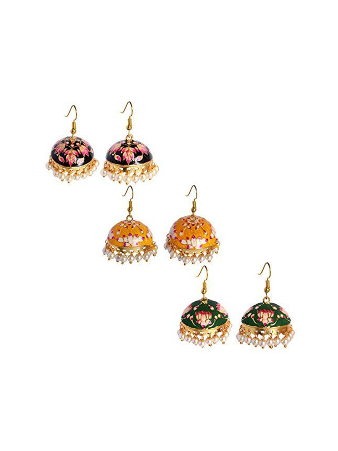 ADORN Set Of 3 Gold Plated Dome Shaped Jhumkas