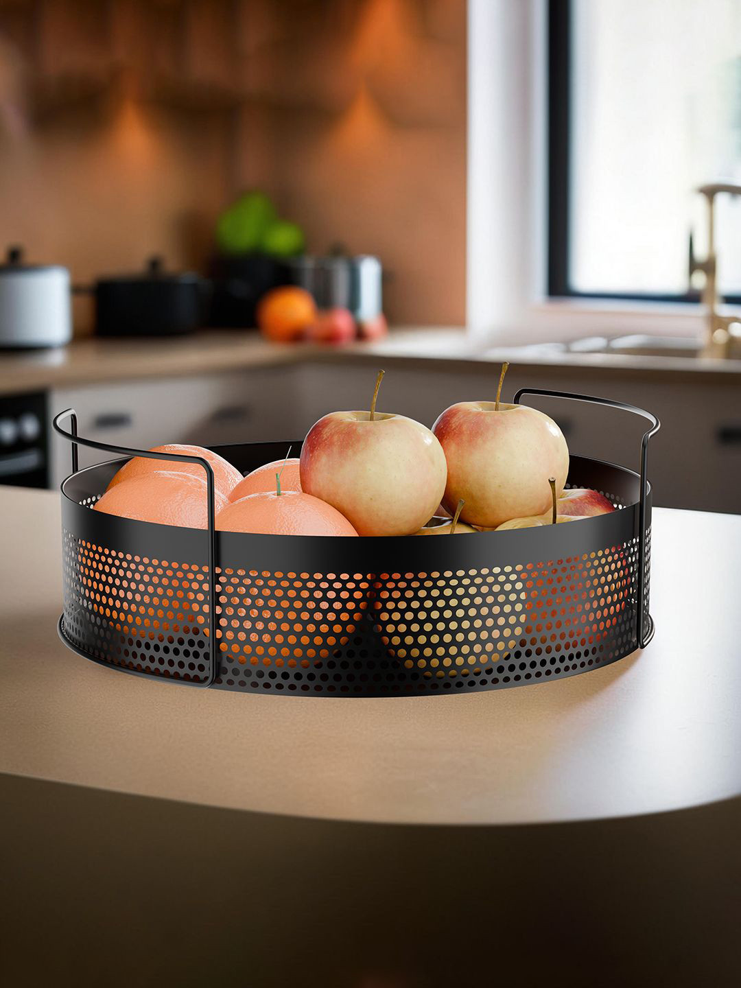 Kuber Industries Black Metal Round Kitchen Rack Multipurpose Storage Basket