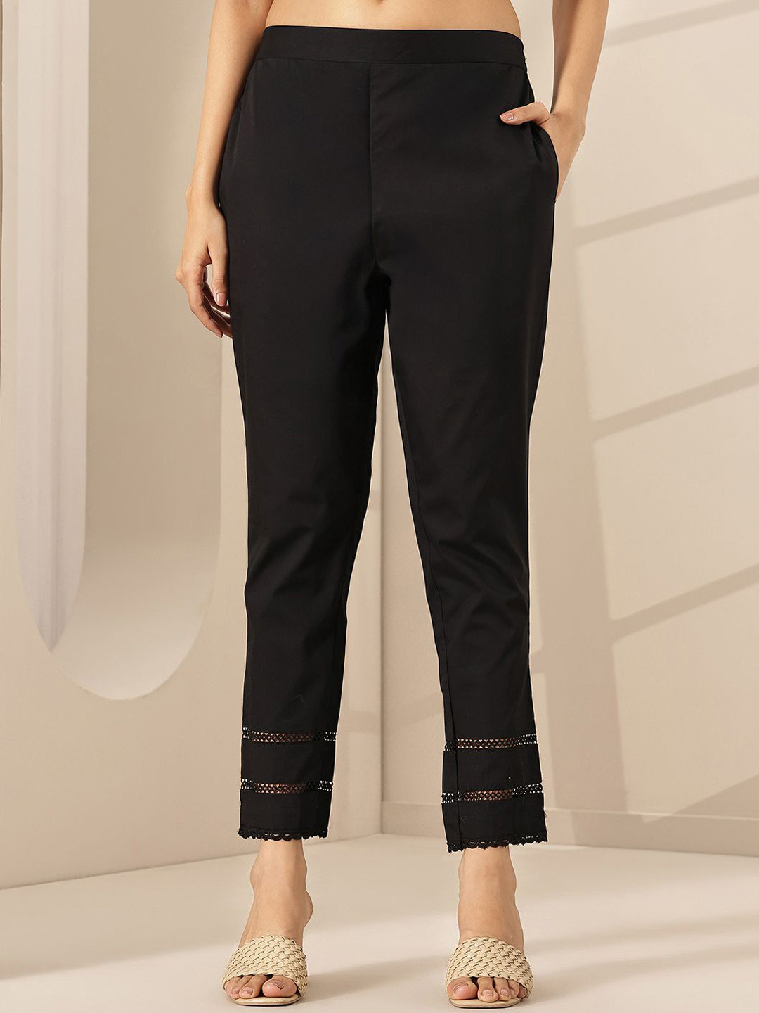 Libas Women Slim Fit Lace On Hem Trousers