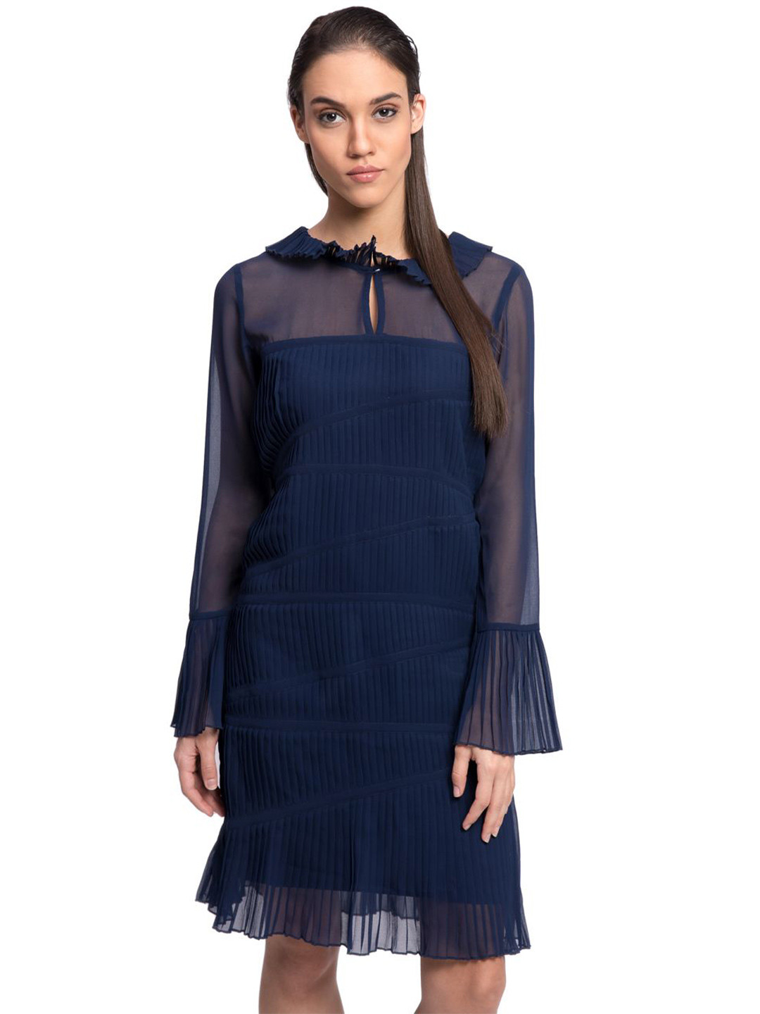 The Sancy Women Key Hole Neck Bell Sleeve Georgette Sheath Dress