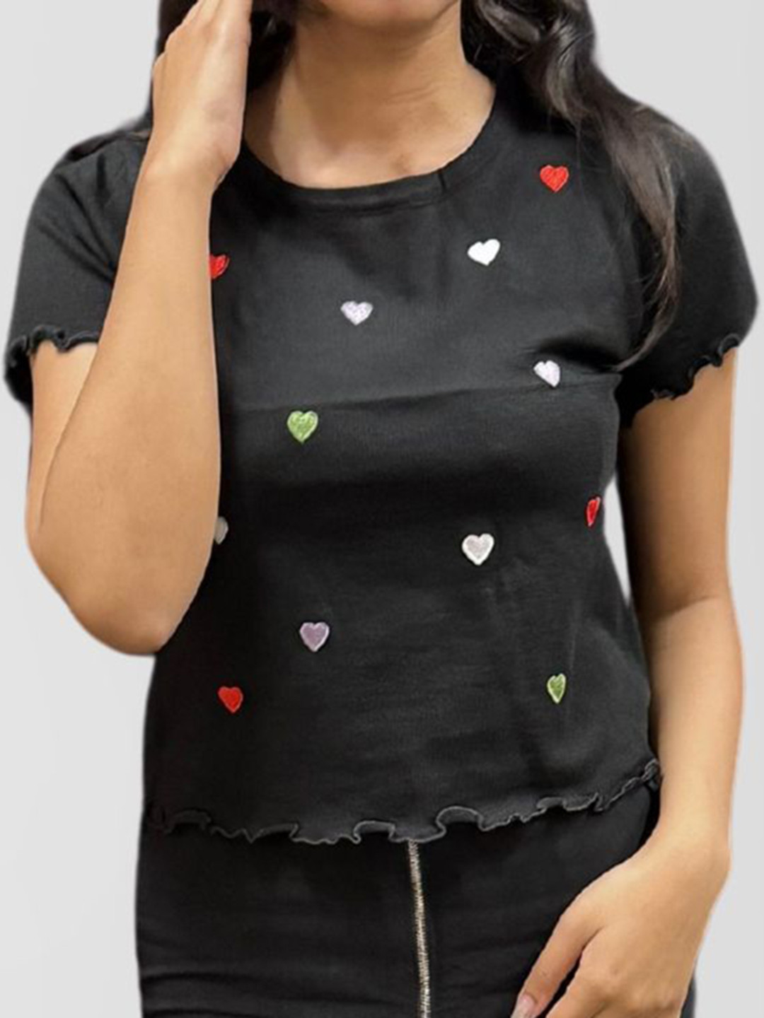 MADE FOR HER LABEL Women Colourful Heart Patchwork Top