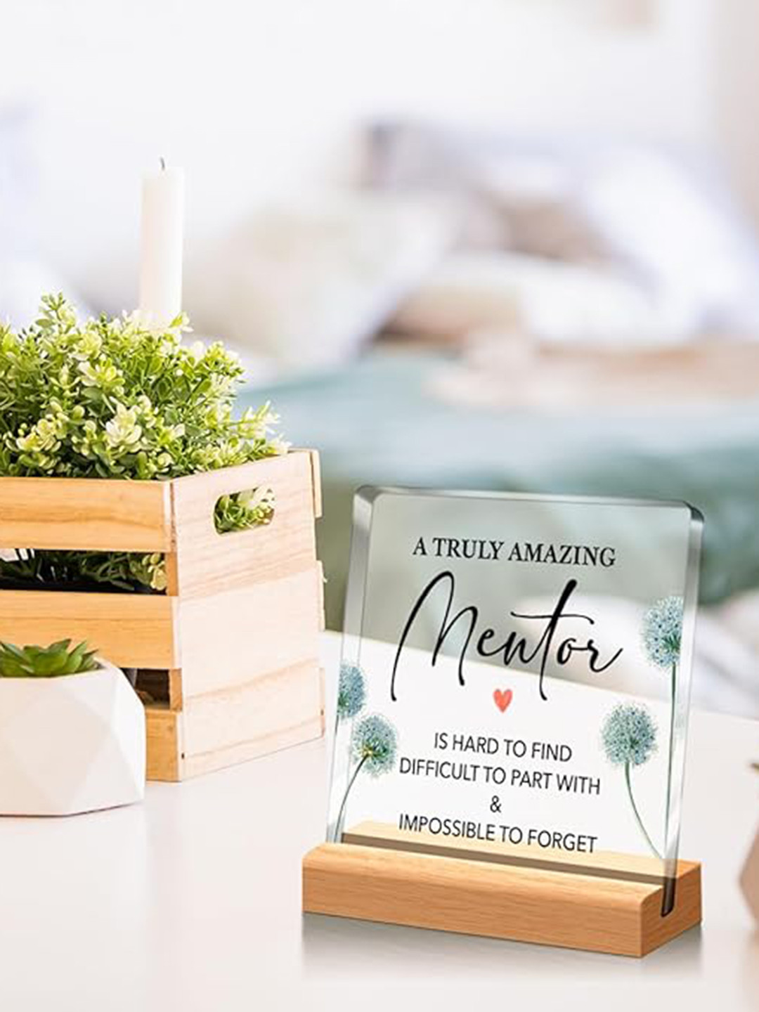 BS AMOR inspirational Gift Transparent Wood Natural Living Room Set of 2 Medium Showpieces - 6.5 Inches