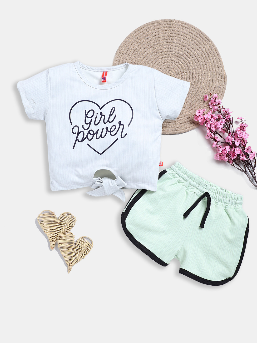 Here&Now X Game Begins Girls Printed Tie-up Detail Top with Shorts