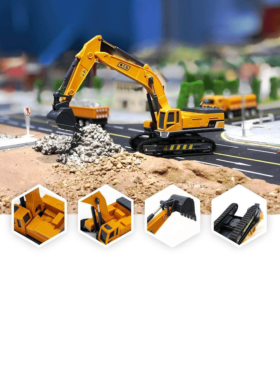 PLUSPOINT Kids Toy Excavator Bulldozer Friction Powered Construction Truck Vehicle