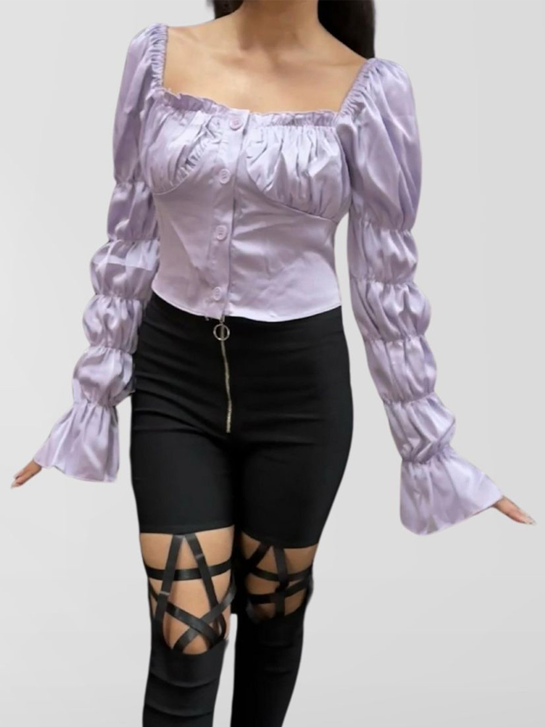 MADE FOR HER LABEL Karter Satin Ruched Full Sleeve Top