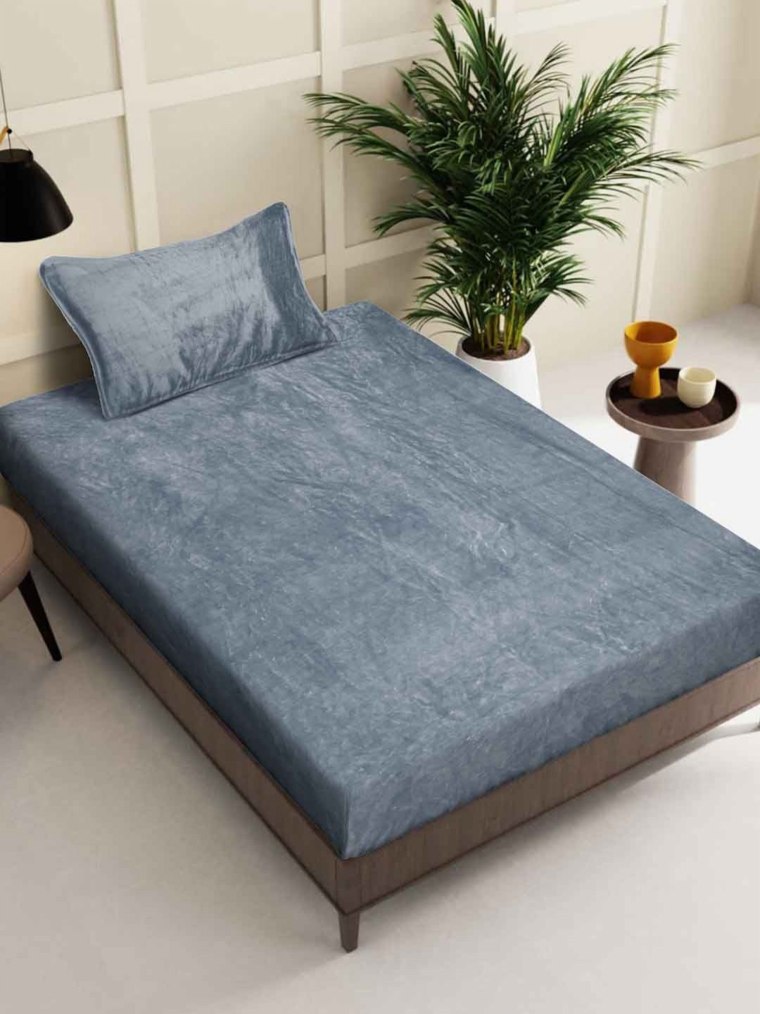 Myntra Elegant Homes Grey 300 TC Woolen Single Bedsheet Set 2.2 m X 1.5 m