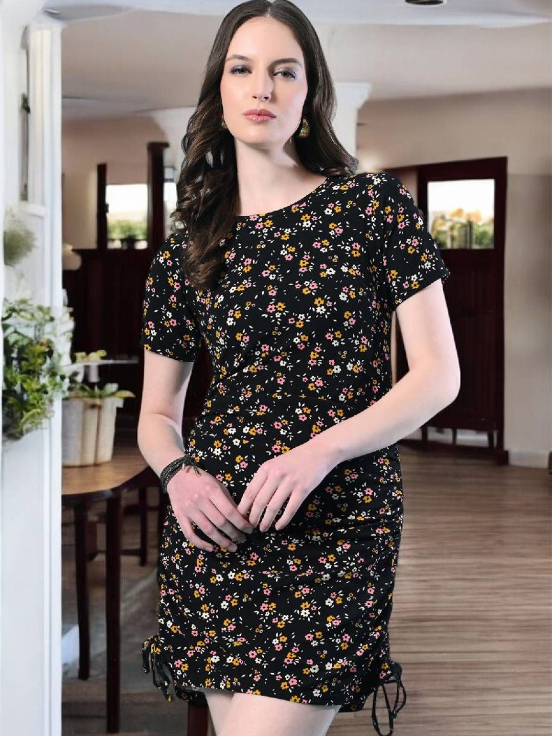 ZEUGEN Floral Print Bodycon Mini Dress