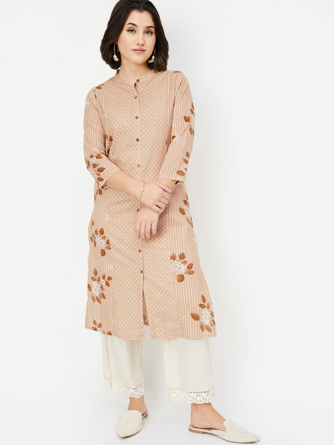 max Women Geometric Flared Sleeves Pathani Kurta
