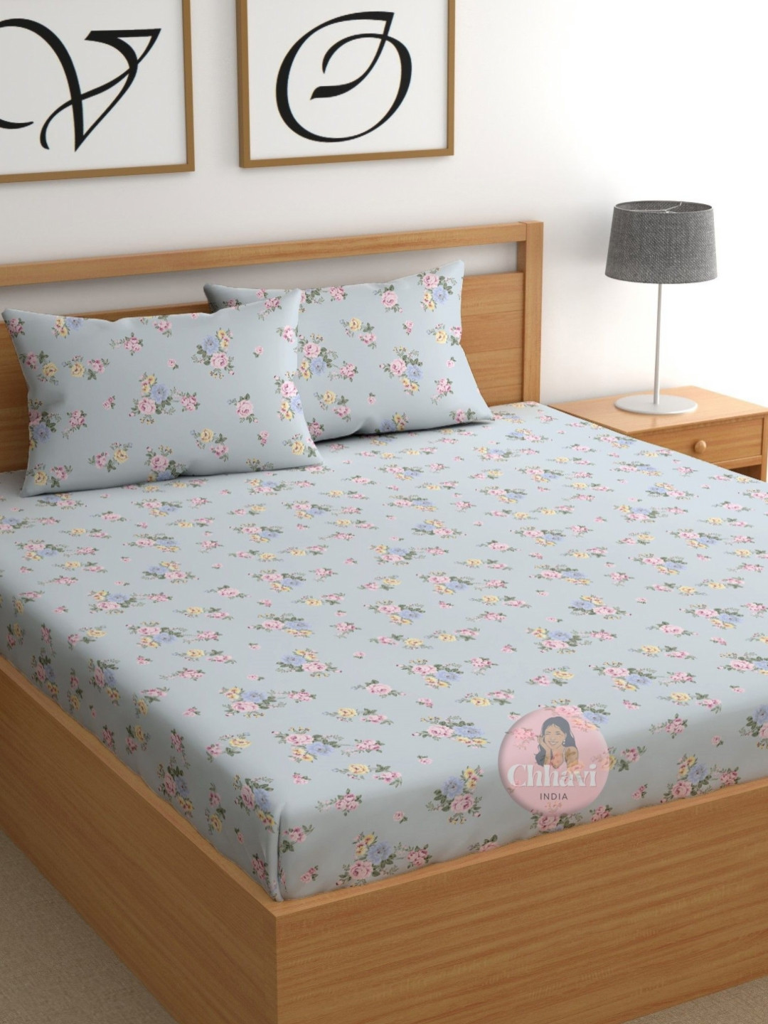 CHHAVI INDIA Blue & Pink Printed 210 TC Queen Bedsheet Set  2.50m x 2.25m