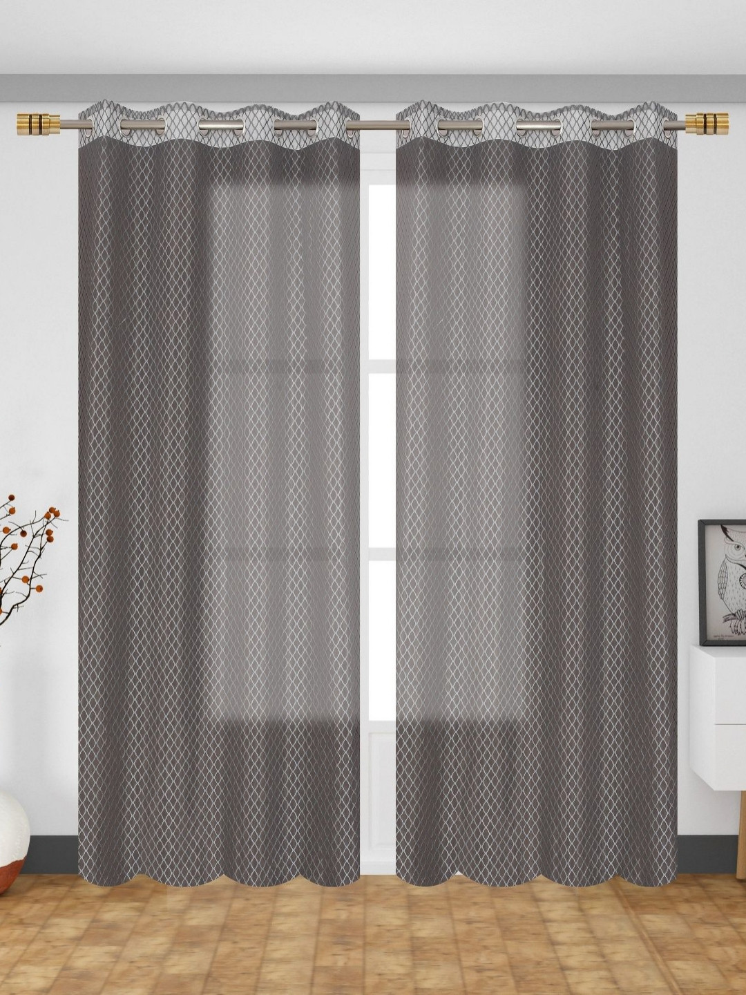 Galaxy Home Decor Grey 2 Pieces Self Design Sheer Window Curtains