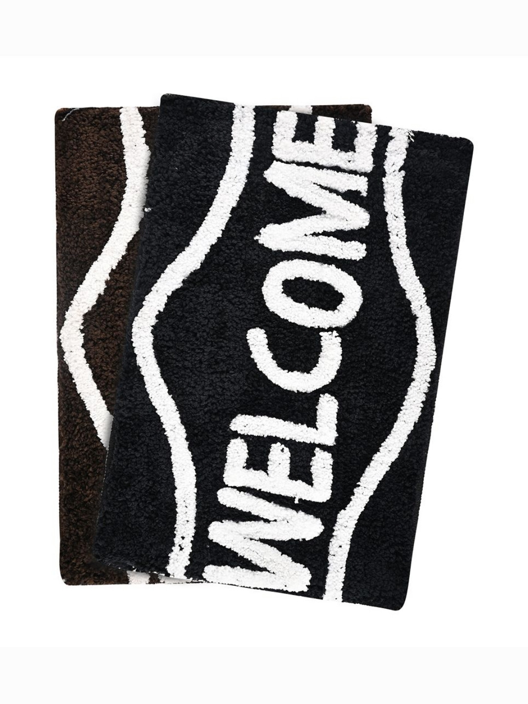 Aura Black & White 2 Pieces Welcome Printed Rectangle Anti Slip Doormats