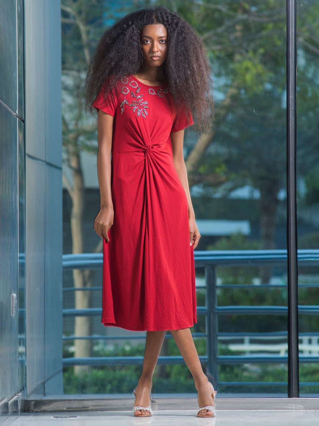 Virgio Viscose Stretch Twisted Waist Dress