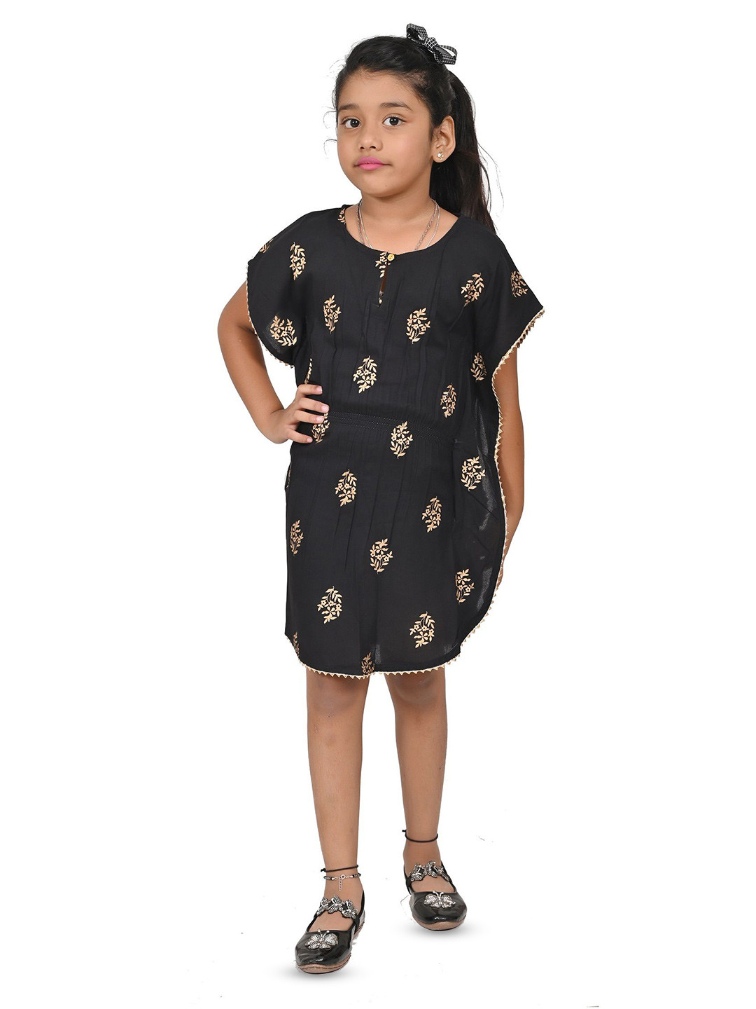 Billion Girls Floral Print Kimono Sleeve Knee Length Kaftan Dress