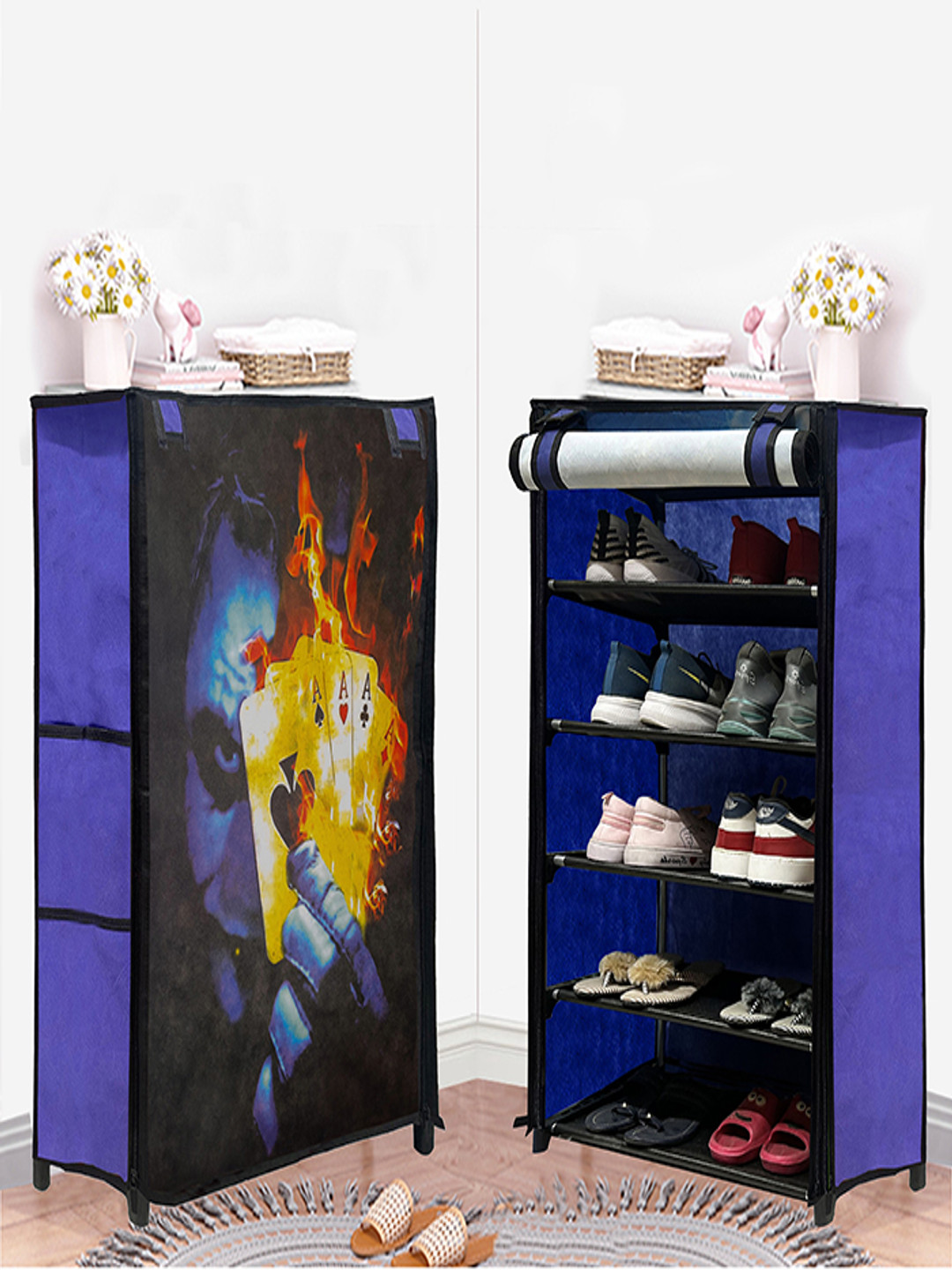 Rmerchants Blue Cards 5-Layer Shoe Rack With Cover