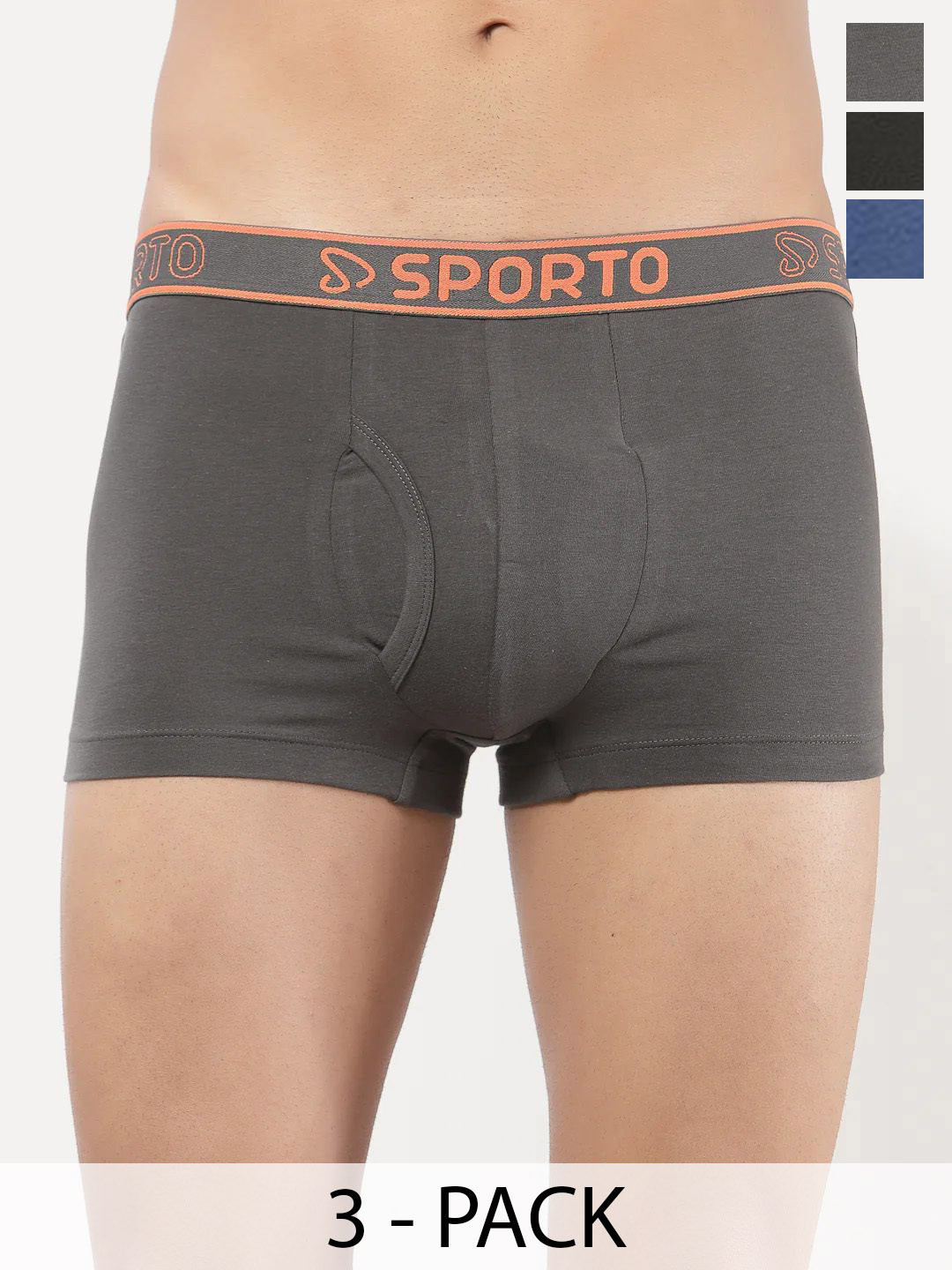 Sporto by Macho Men Pack Of 3 Short Trunk Sprto_M1022-CH(1)-Dnm(1)-Olv(1)-S Trunk
