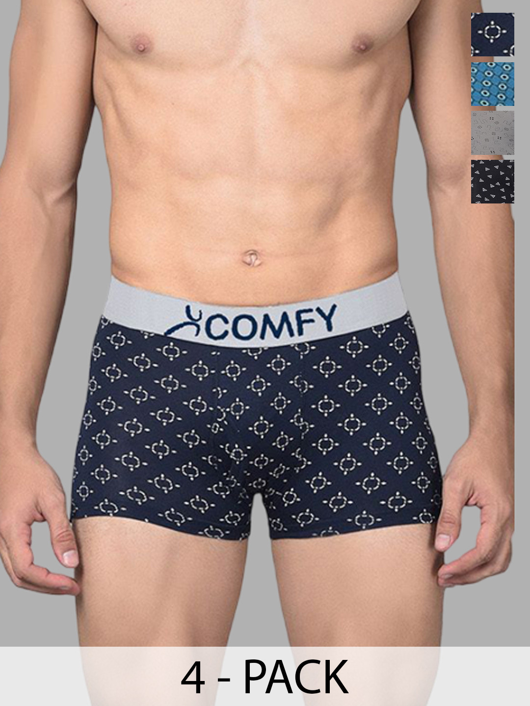 AMUL COMFY Pack Of 4 Men Outer Elastic Long Assorted Trunk