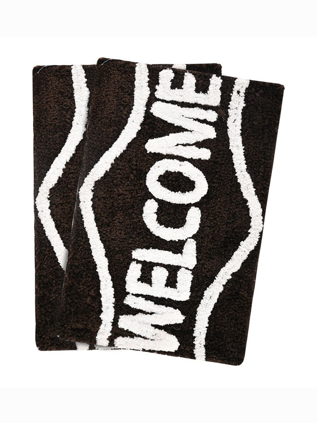 Aura Brown & White 2 Pieces Welcome Printed Microfiber Rectangle Anti Skid Cotton Doormats