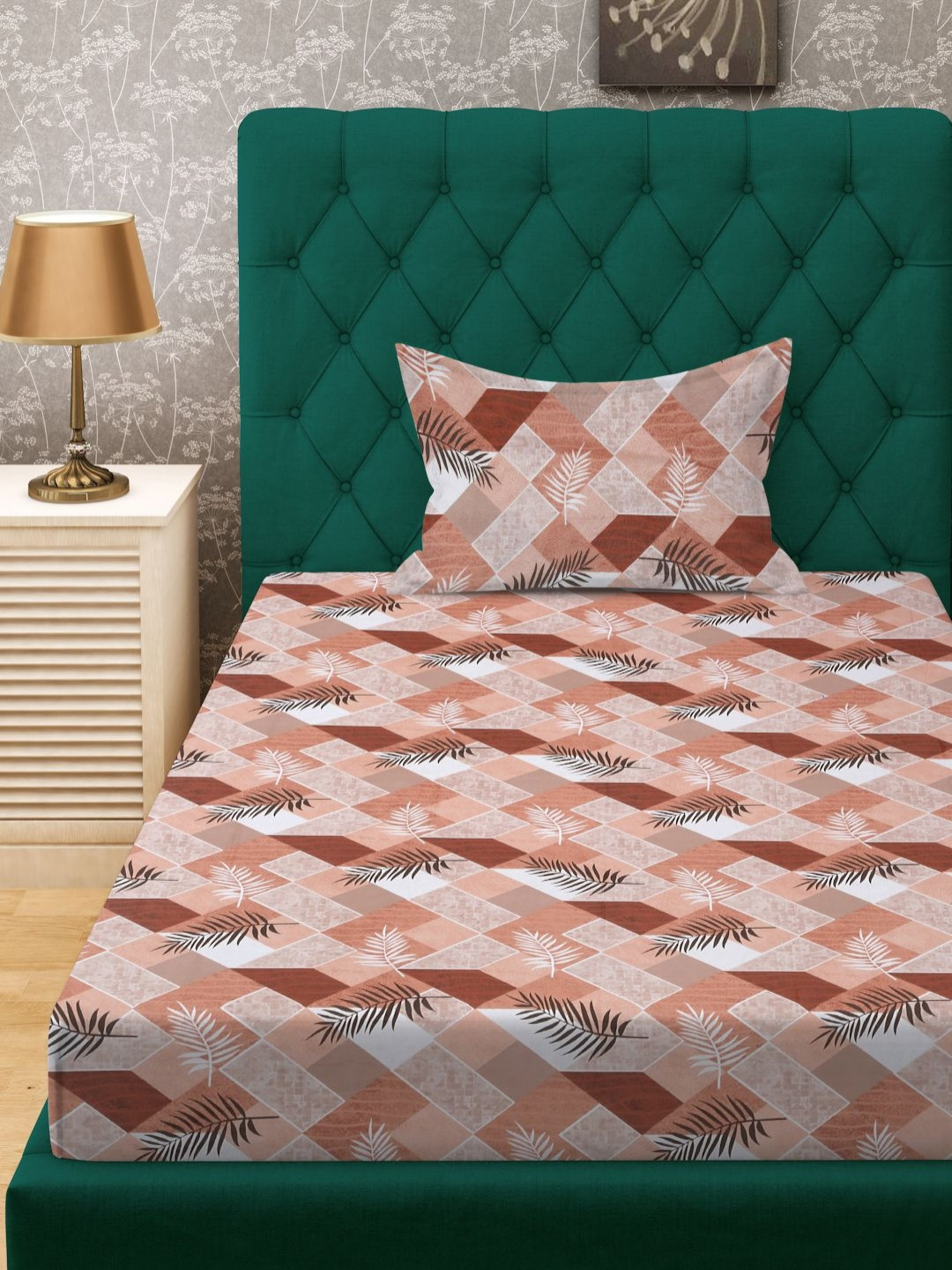 Myntra Elegant Homes Rust & White Floral 400 TC Flat Single Bedsheet Set 2.2 m x 1.5 m