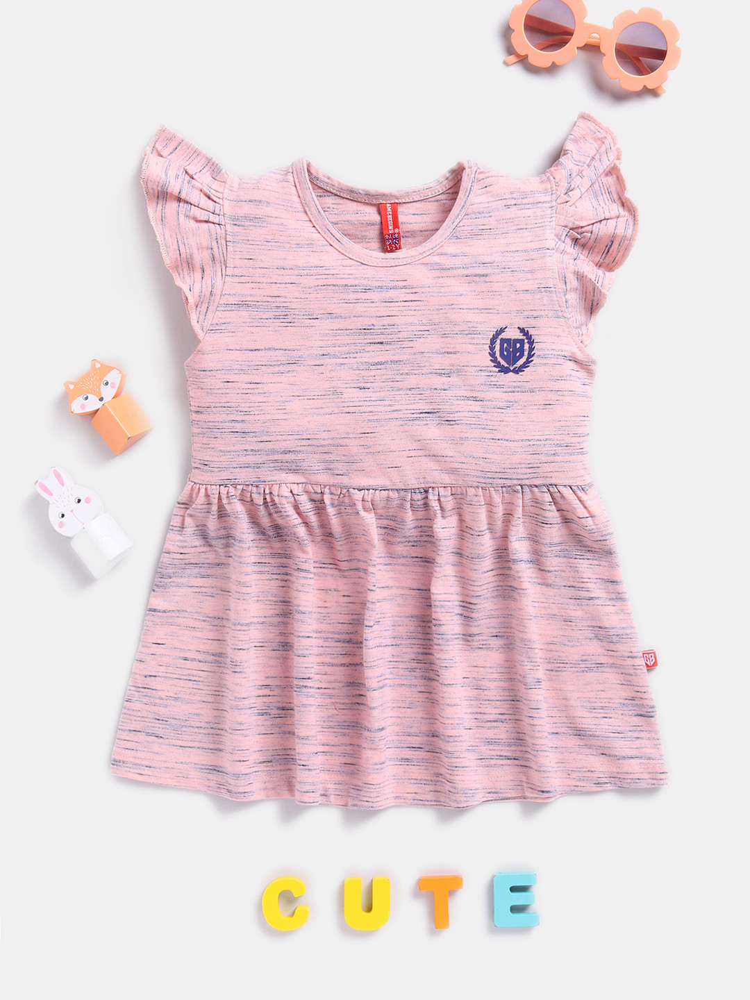 Here&Now X Game Begins Girls Self Design Flutter Sleeve Fit & Flare Dress