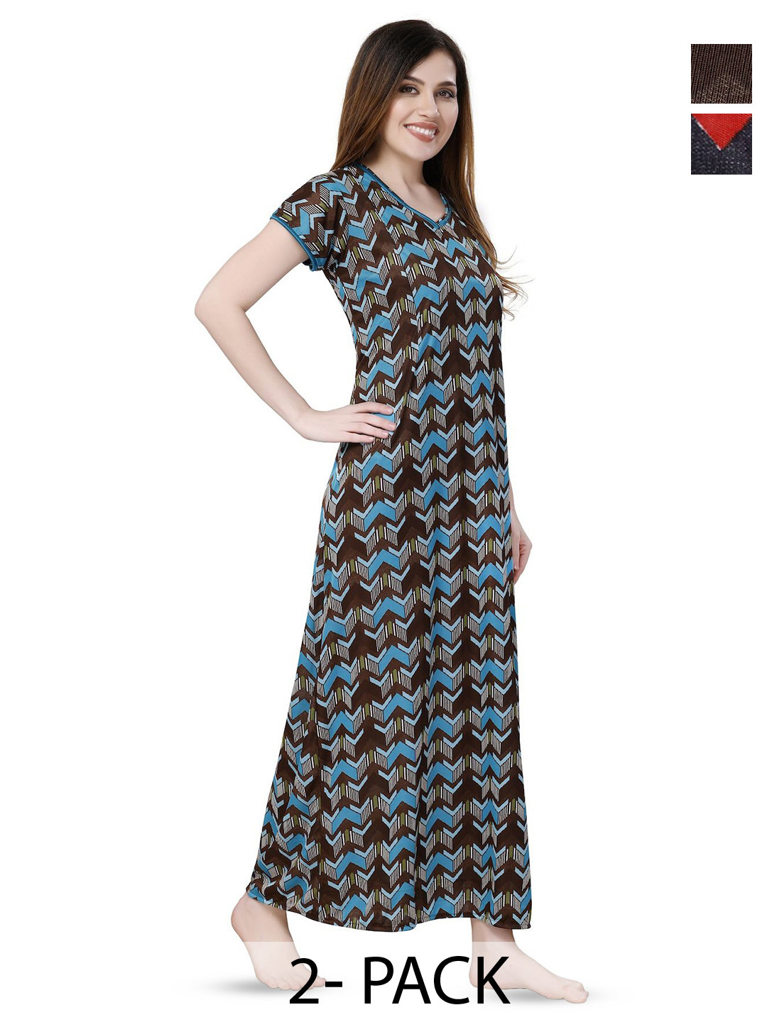 Piu Women Pack Of 2 Printed Maxi Maternity Nightdress