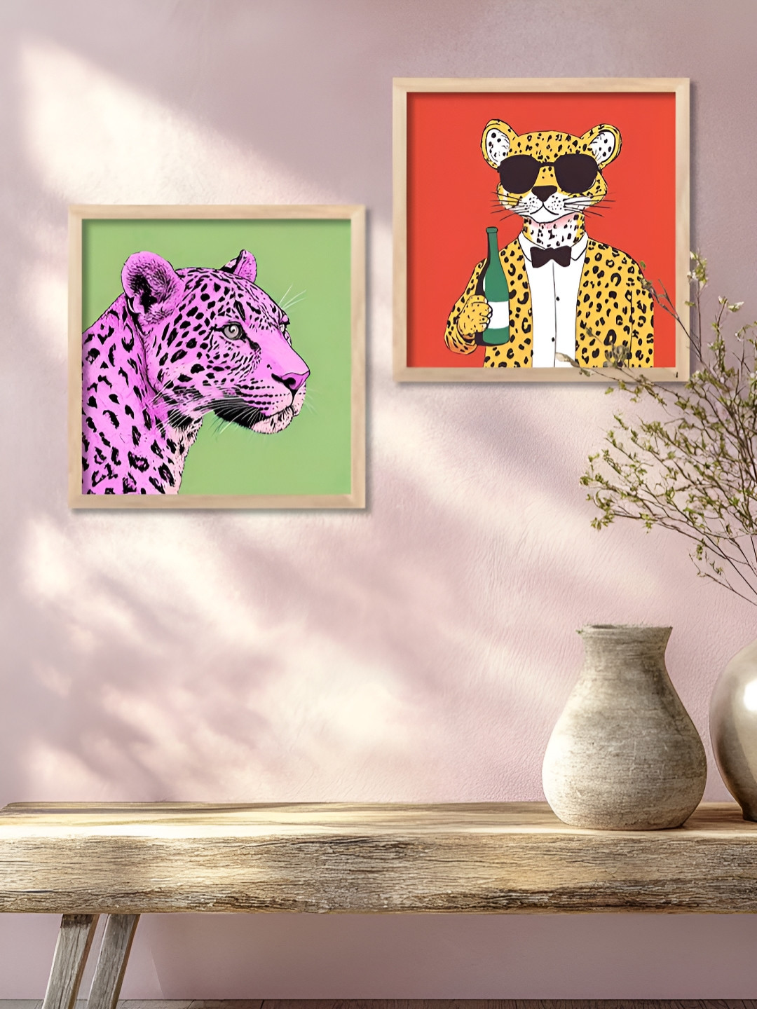 Kotart Brown & Green 2 Pieces Animal Printed Wooden Wall Paintings
