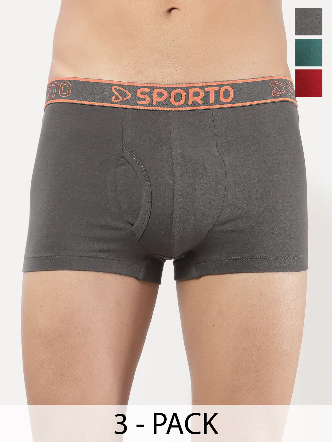 Sporto by Macho Men Pack Of 3 Short Trunk Sprto_M1022-CH(1)-Prt(1)-R(1)-L-CH_Prt_R Trunk