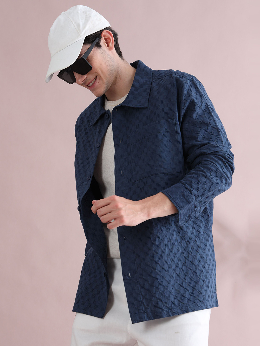 StitchX Men's Full Sleeve Dobby Textured Oversized Shirt