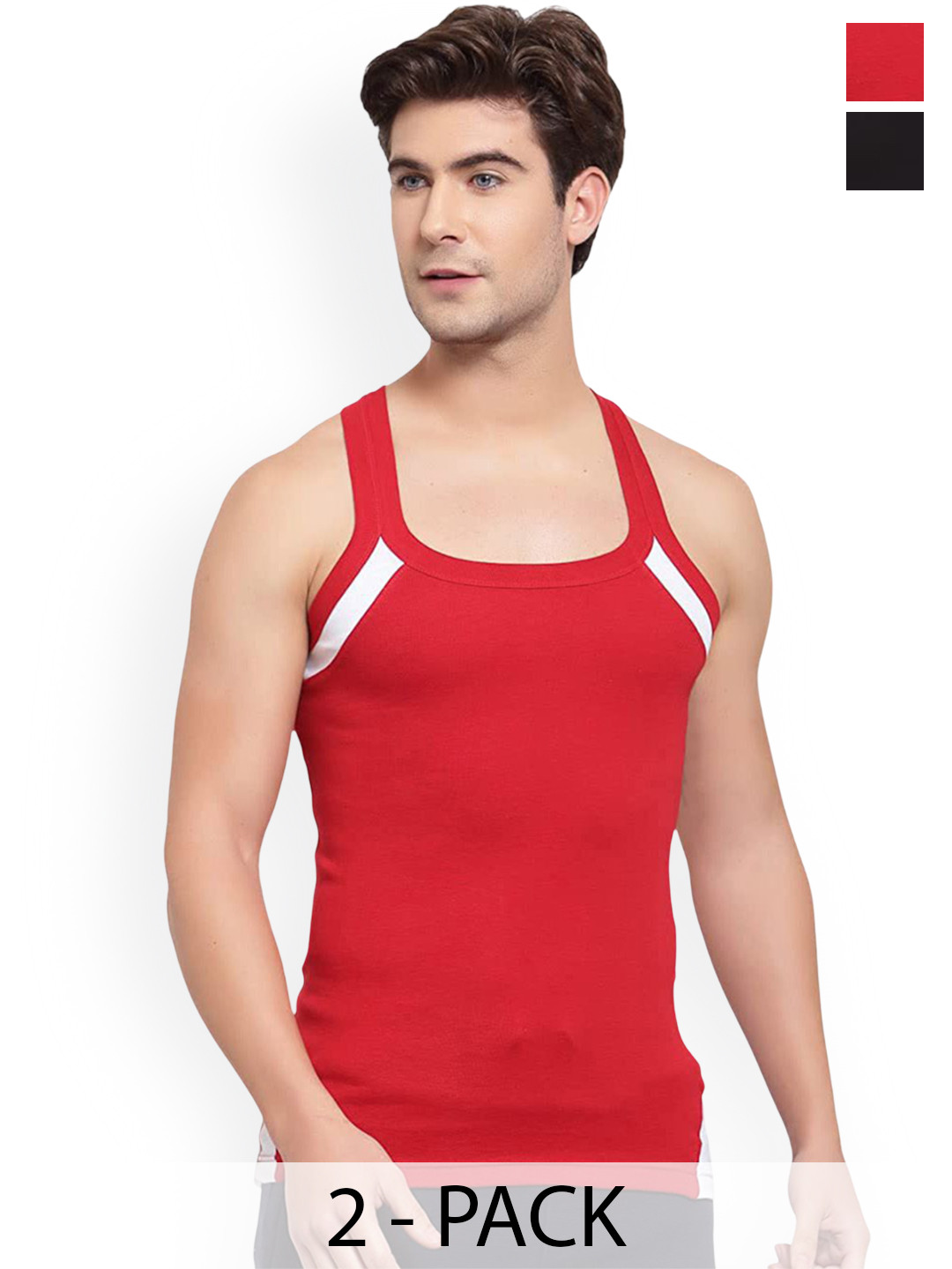 Sporto by Macho Men Pack Of 2 Combed Square Neck Sleeveless Cotton Gym Vest