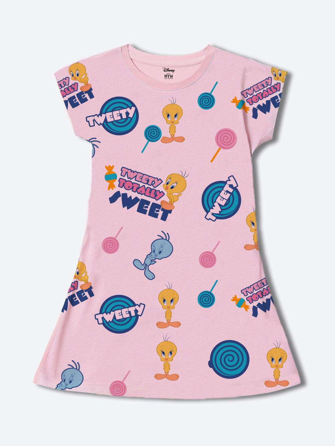 Wear Your Mind Girl Tweet Bird Cartoon Print Cap Sleeves T-Shirt Dress