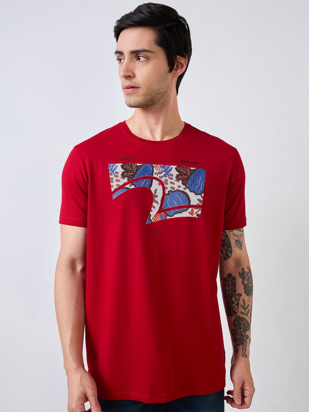 SPYKAR Men Biker Applique Slim Fit T-shirt