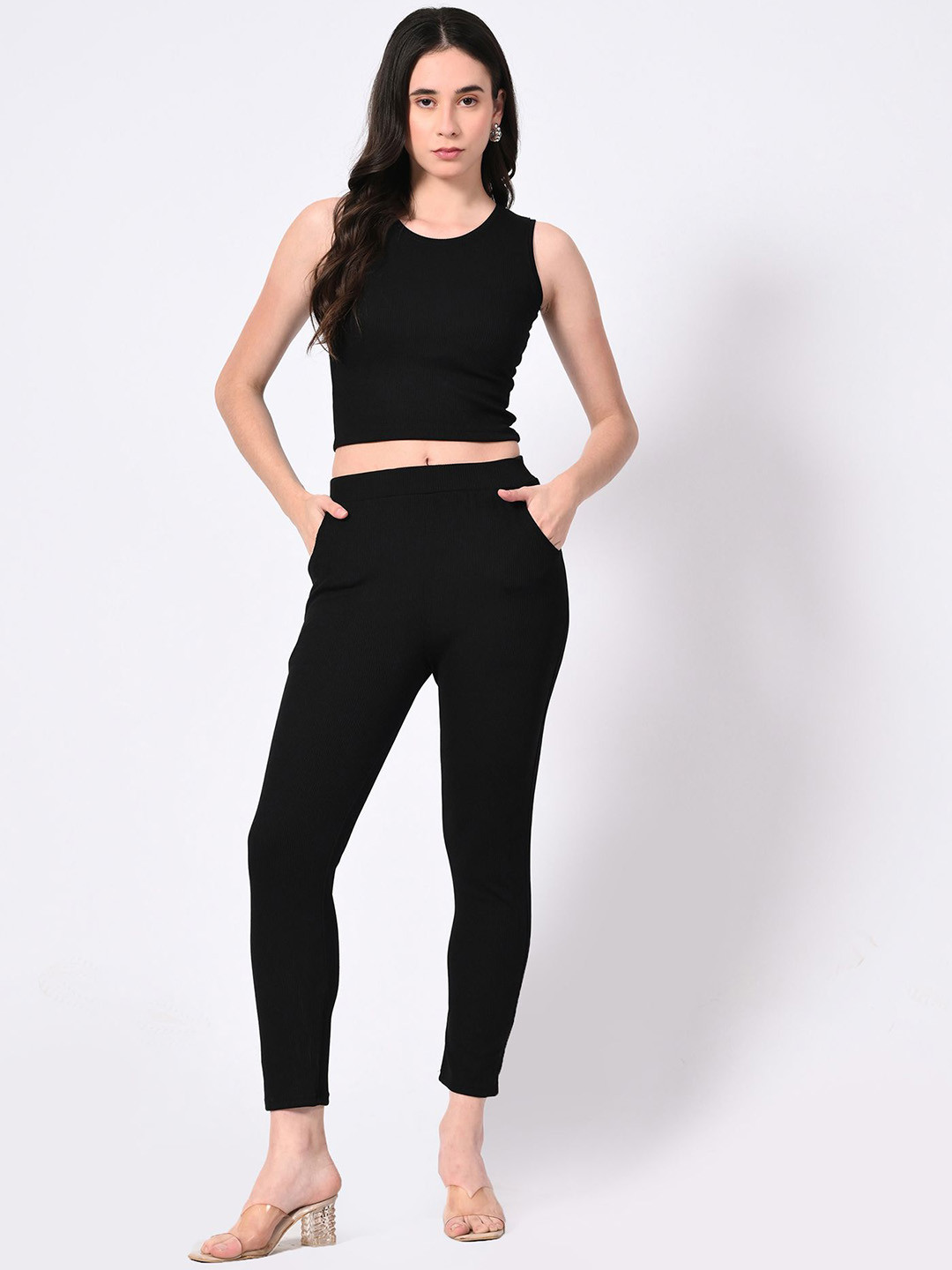BAESD Round Neck Sleeveless Cropped Top With Trouser