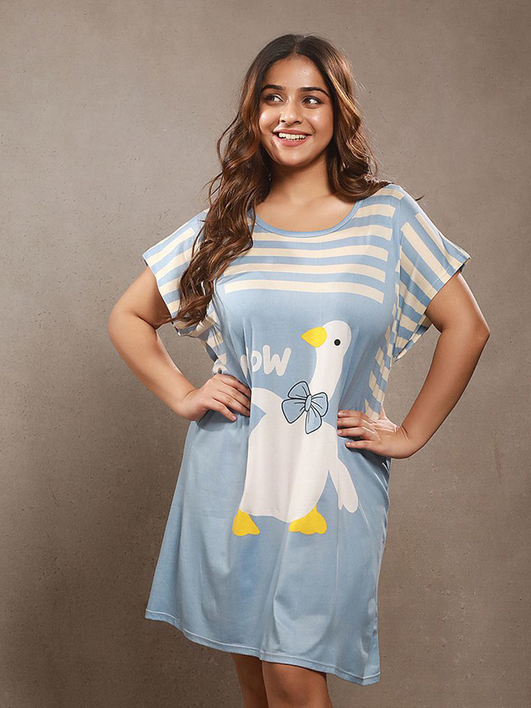 CrossKulture Women Cartoon Characters Short Sleeves Printed Nightdress