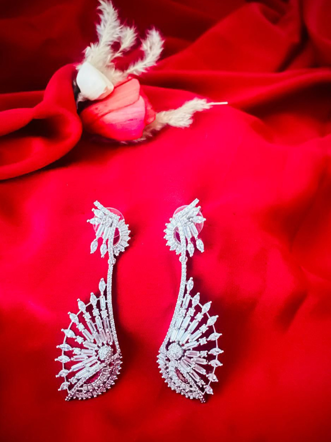 MONI LIFESTYLE Artificial Stones Studded Peacock Feather Drop Earrings