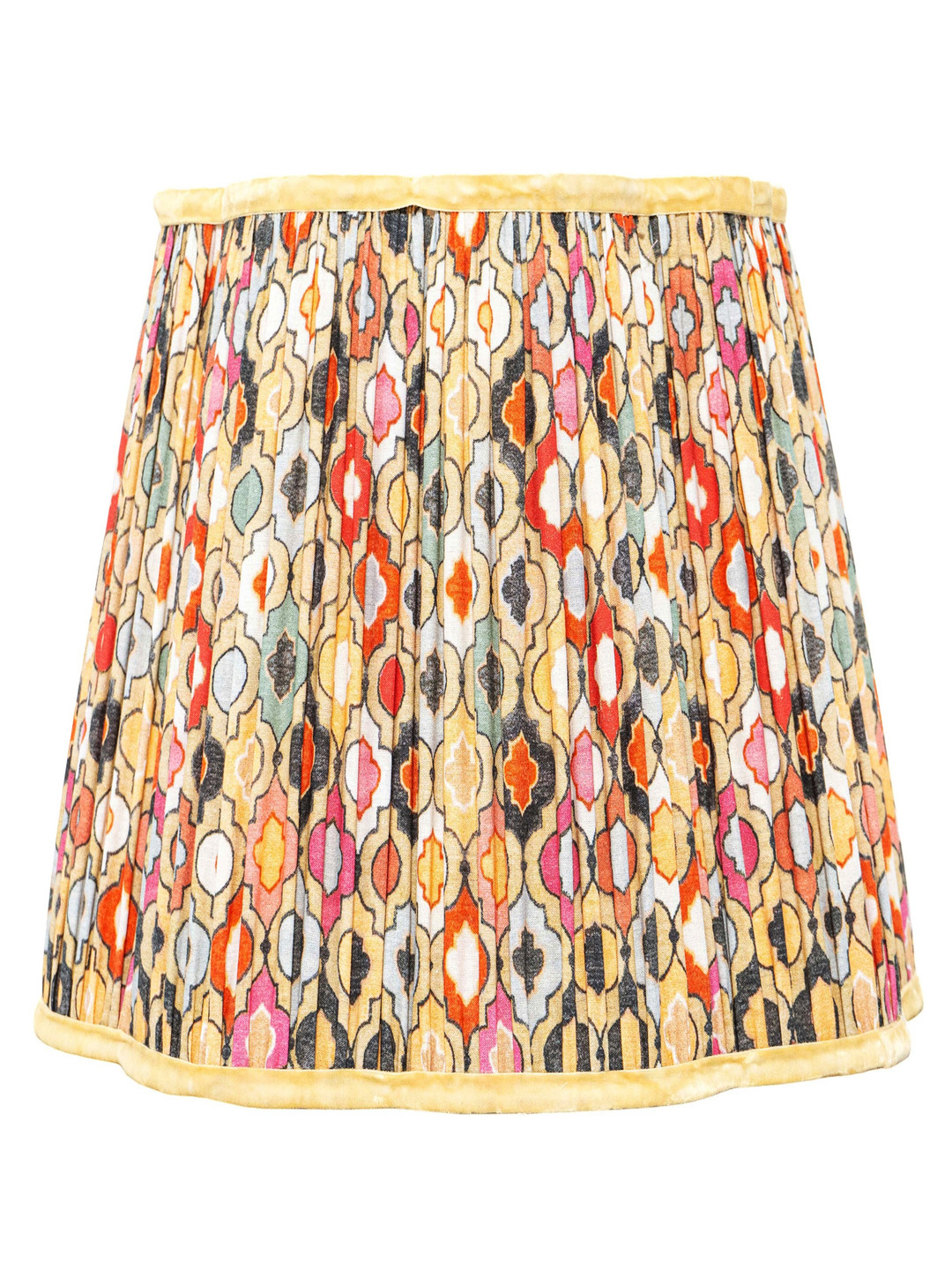 Lampenschirm India Red Printed Cotton Frusturical Shaped Lampshade