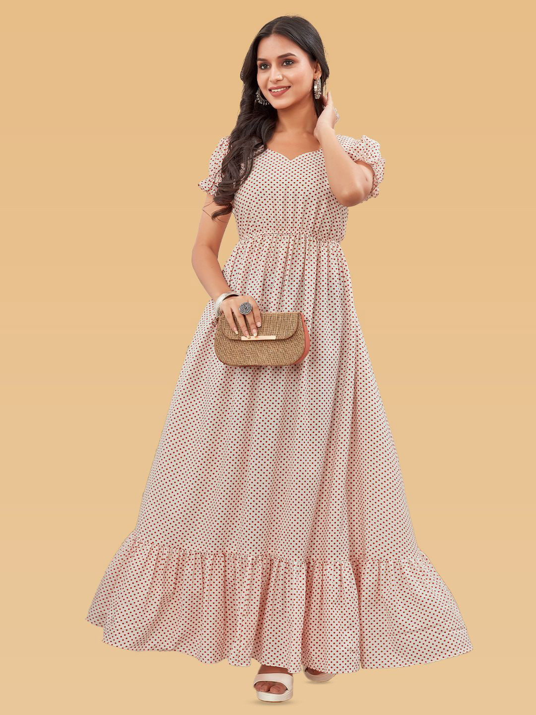 ODD BY chansi TRENDZ Women Geometric Print Puff Sleeve Midi Fit & Flare Dress