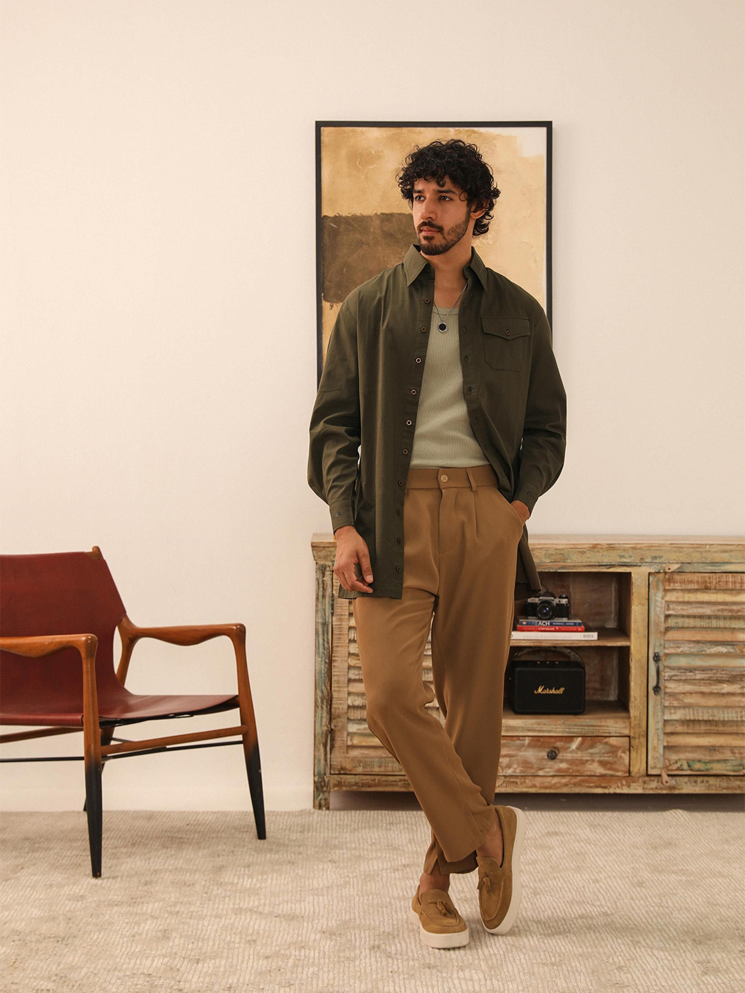 PRIMAL GRAY Men Relaxed Fit Spread Collar Solid Cotton Casual Shirt