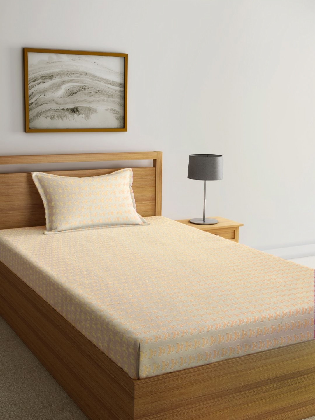 Myntra Elegant Homes Orange & White Printed 300 TC Single Bedsheet Set- 220 cm x 150 cm