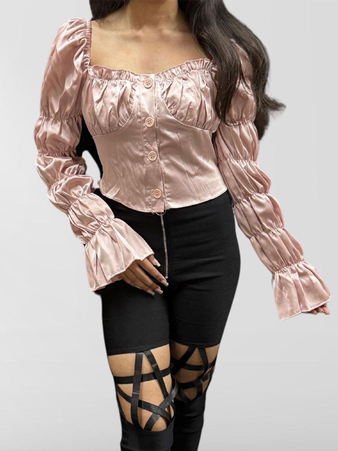 MADE FOR HER LABEL Women Karter Satin Ruched Full Sleeve Top